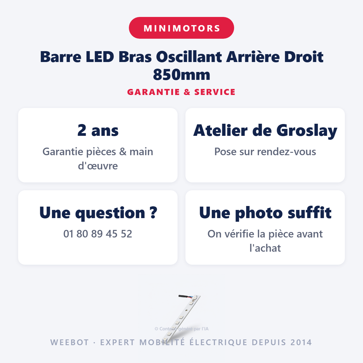 Barre LED Bras Oscillant Arrière Droit 850mm : garantie 2 ans et service après-vente