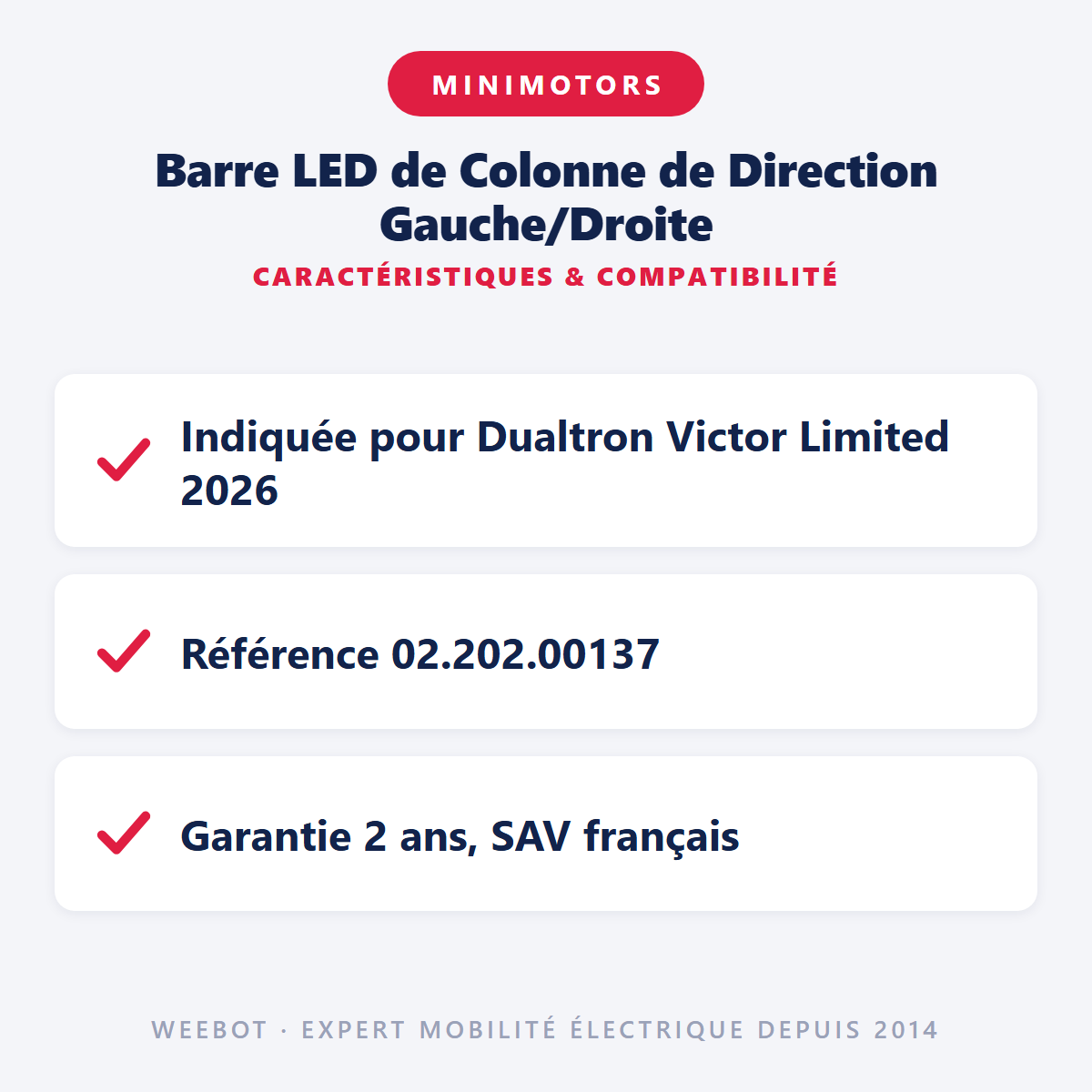 Barre LED de Colonne de Direction Gauche/Droite : caractéristiques et compatibilité