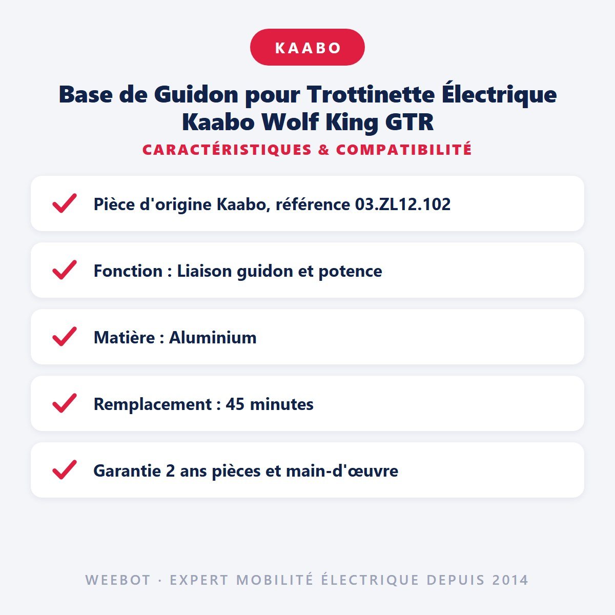 Base de Guidon pour Trottinette Électrique Kaabo Wolf King GTR - Weebot