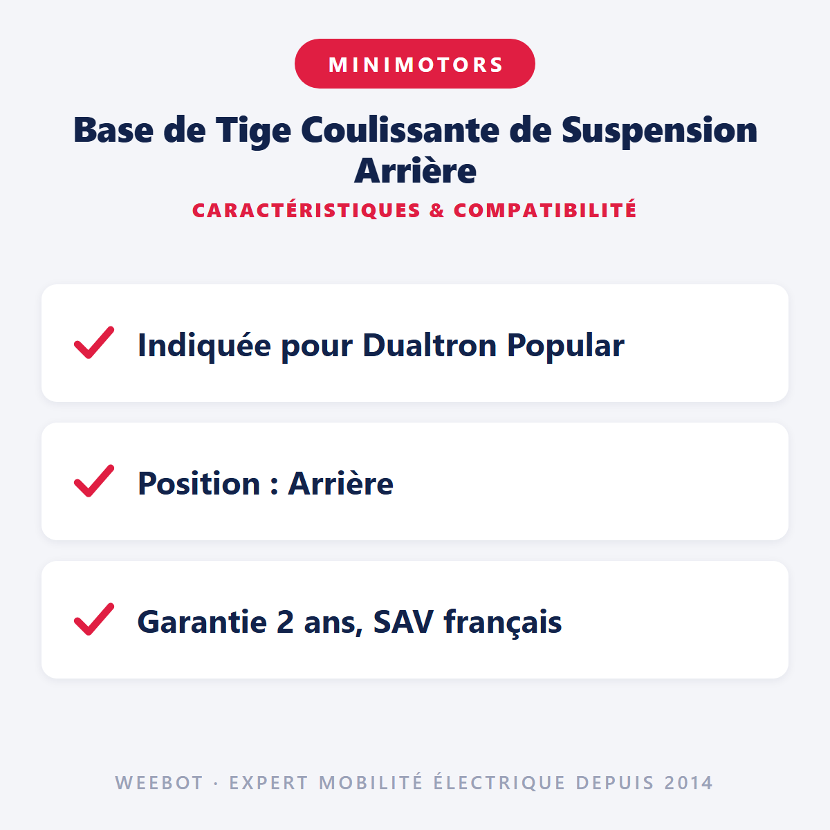 Base de Tige Coulissante de Suspension Arrière : caractéristiques et compatibilité
