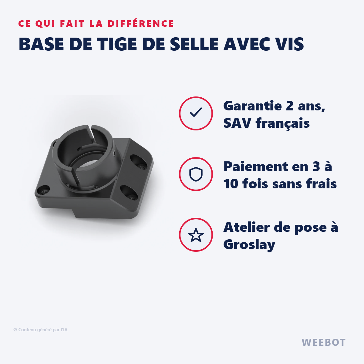 Base de Tige de Selle avec Vis : les points forts