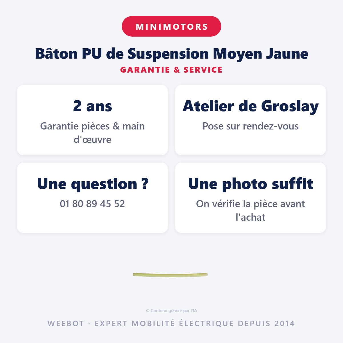 Bâton PU de Suspension Moyen Jaune : garantie 2 ans et service après-vente