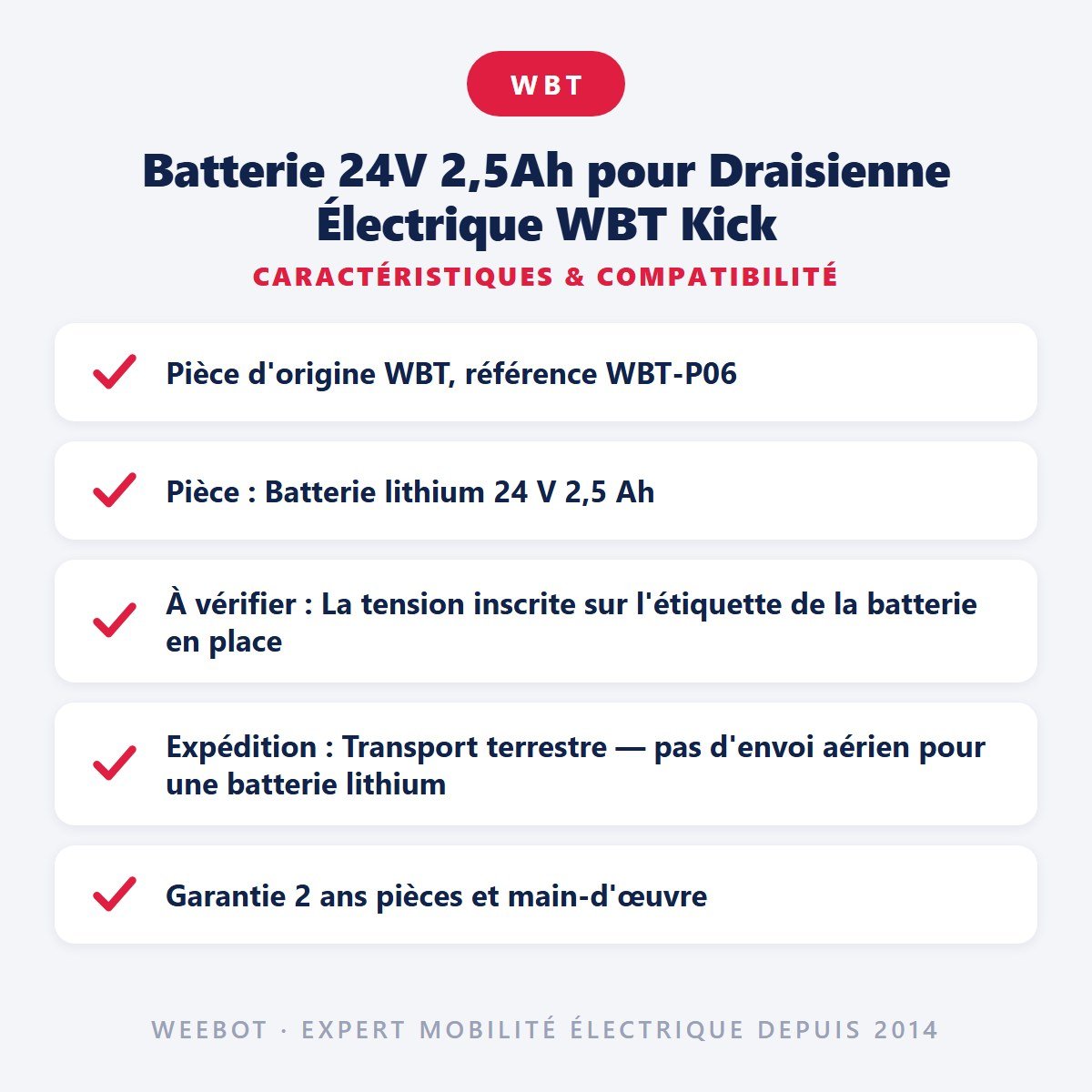 Batterie 24V 2,5Ah pour Draisienne Électrique WBT Kick - Weebot