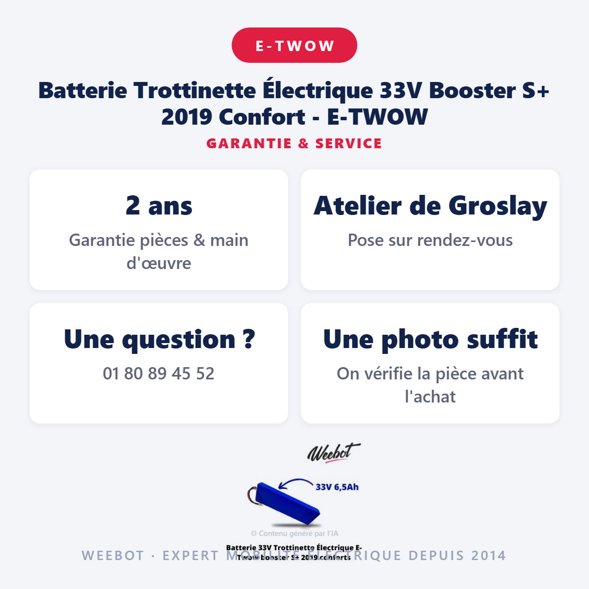 Batterie Trottinette Électrique 33V Booster S+ 2019 Confort - E-TWOW : garantie 2 ans et service après-vente