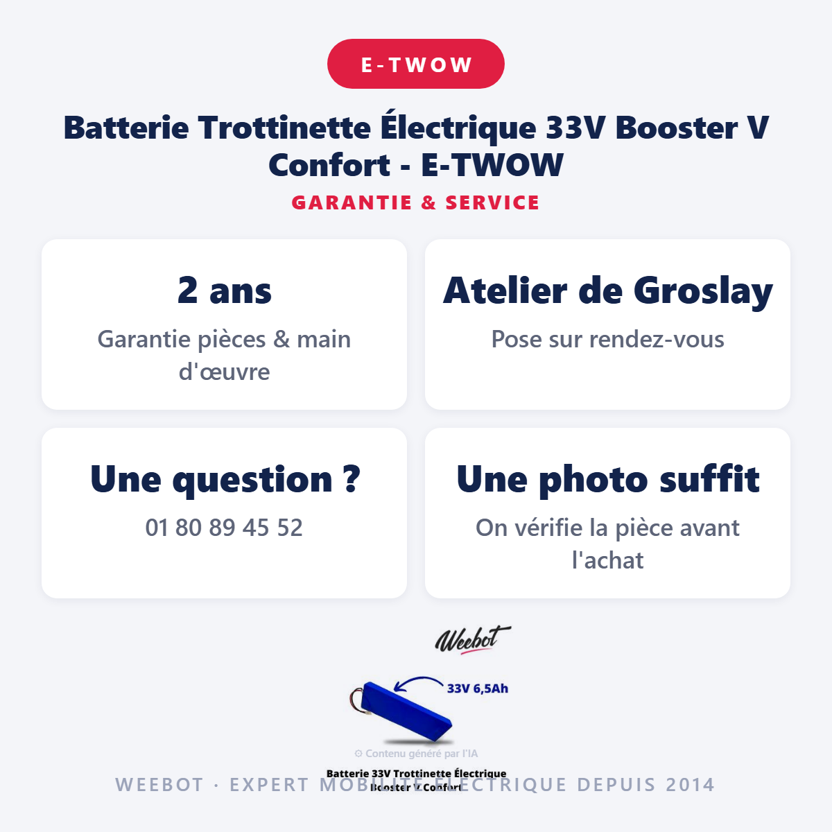 Batterie Trottinette Électrique 33V Booster V Confort - E-TWOW : garantie 2 ans et service après-vente