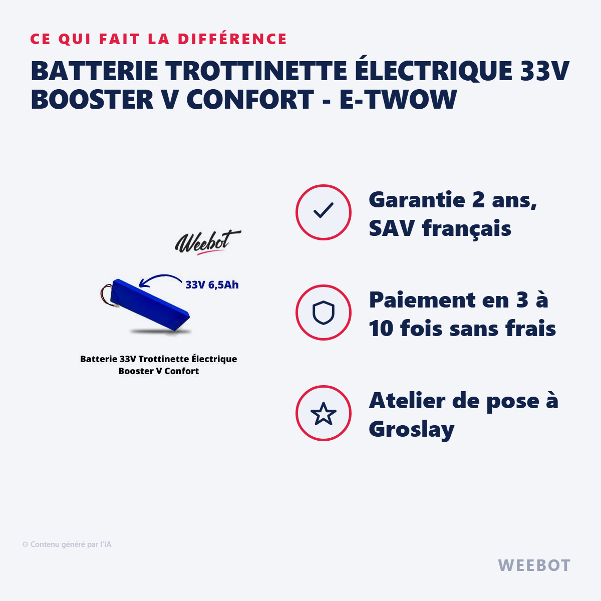Batterie Trottinette Électrique 33V Booster V Confort - E-TWOW : les points forts