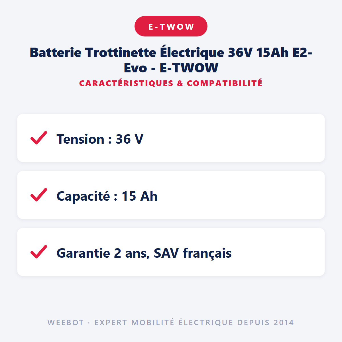 Batterie Trottinette Électrique 36V 15Ah E2-Evo - E-TWOW : caractéristiques et compatibilité