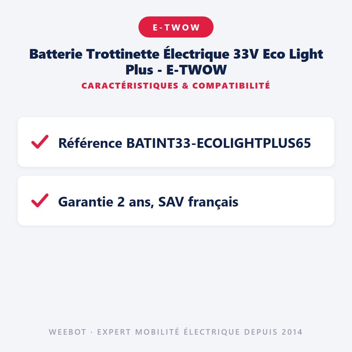 Batterie Trottinette Électrique 33V Eco Light Plus - E-TWOW : caractéristiques et compatibilité