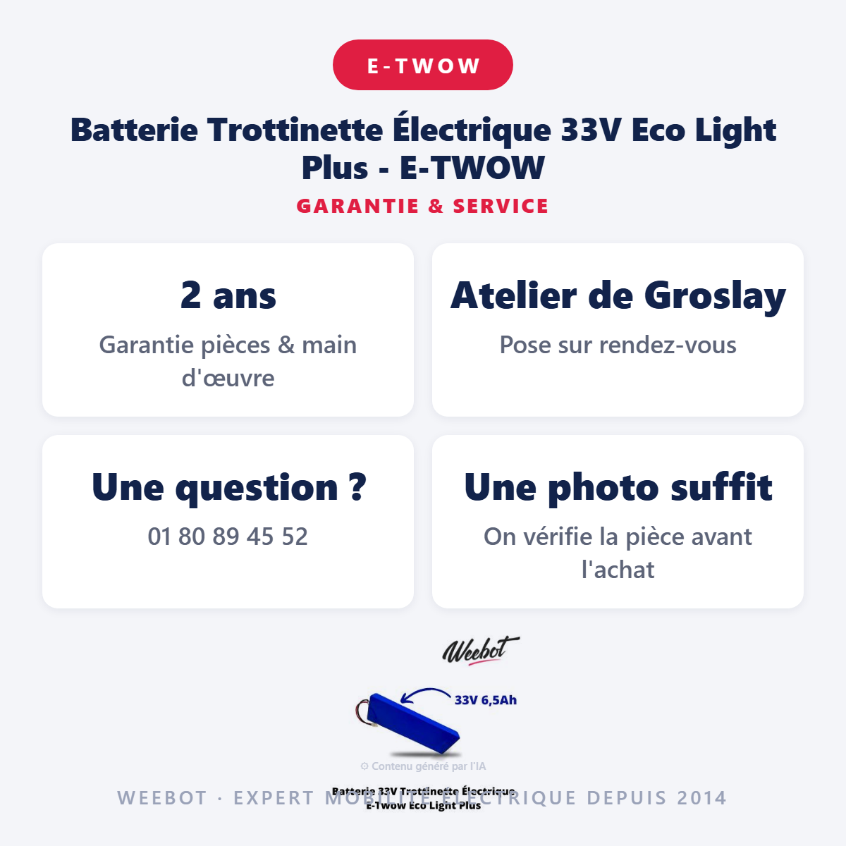 Batterie Trottinette Électrique 33V Eco Light Plus - E-TWOW : garantie 2 ans et service après-vente