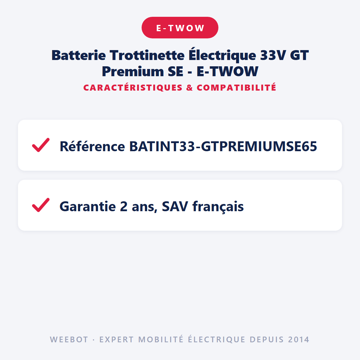 Batterie Trottinette Électrique 33V GT Premium SE - E-TWOW : caractéristiques et compatibilité