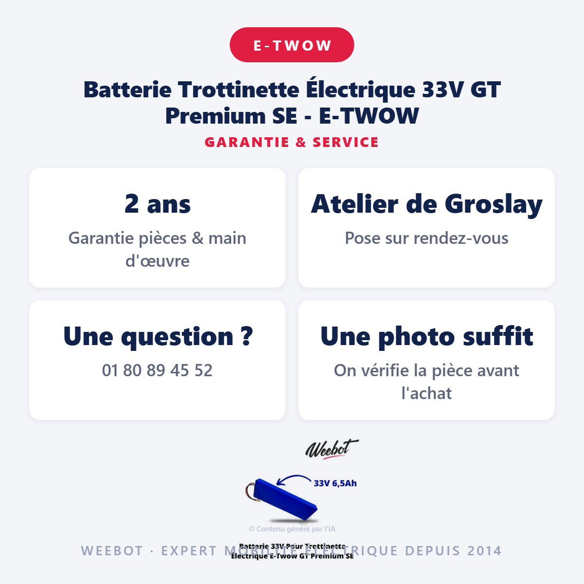 Batterie Trottinette Électrique 33V GT Premium SE - E-TWOW : garantie 2 ans et service après-vente