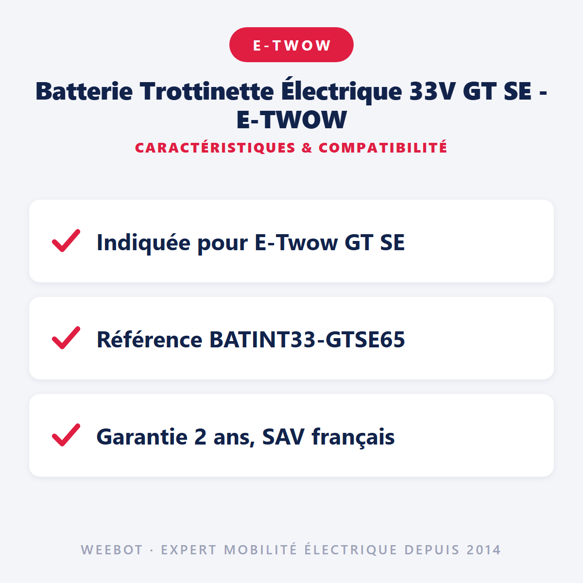 Batterie Trottinette Électrique 33V GT SE - E-TWOW : caractéristiques et compatibilité
