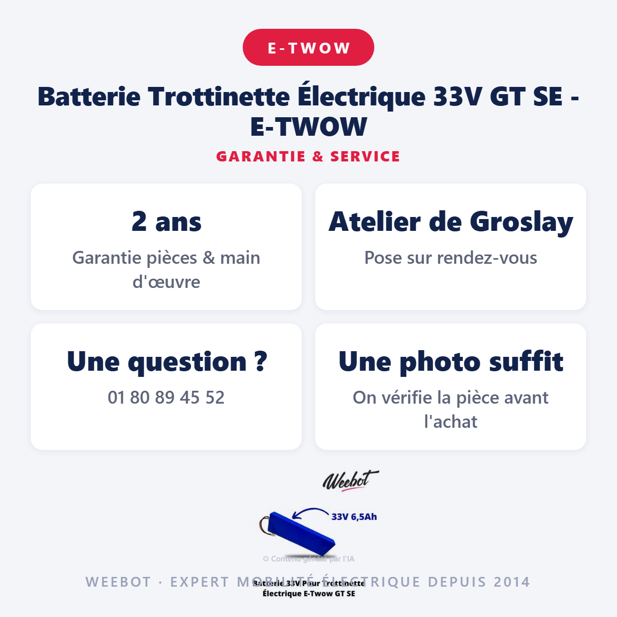 Batterie Trottinette Électrique 33V GT SE - E-TWOW : garantie 2 ans et service après-vente