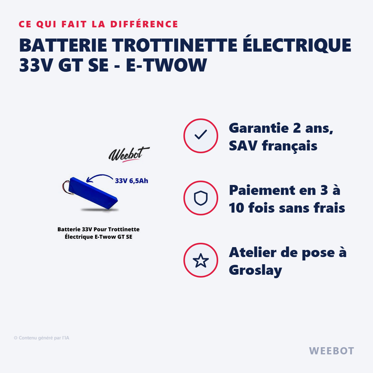 Batterie Trottinette Électrique 33V GT SE - E-TWOW : les points forts