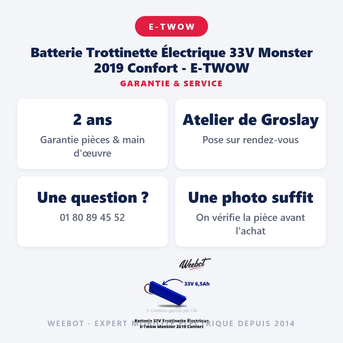 Batterie Trottinette Électrique 33V Monster 2019 Confort - E-TWOW : garantie 2 ans et service après-vente