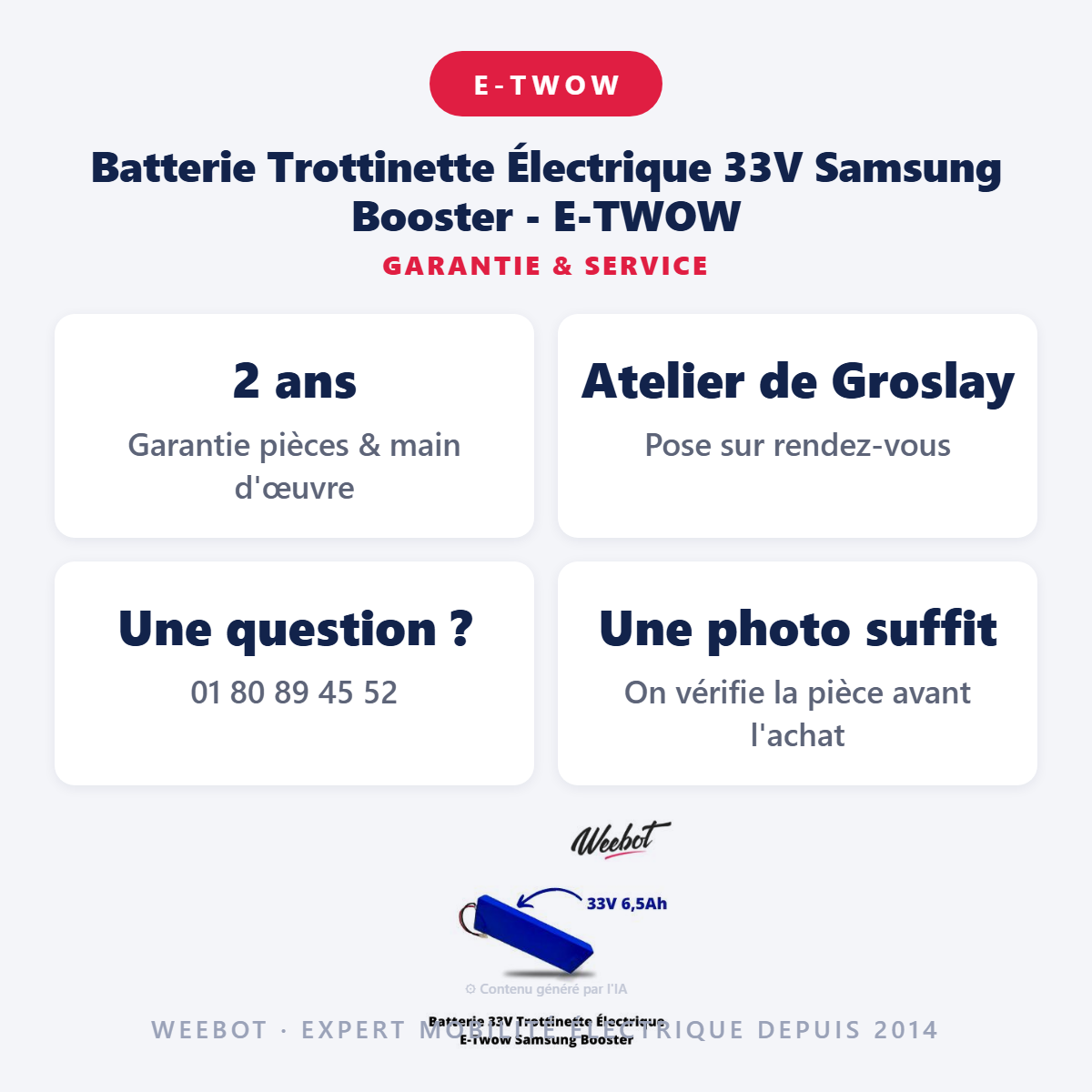 Batterie Trottinette Électrique 33V Samsung Booster - E-TWOW : garantie 2 ans et service après-vente