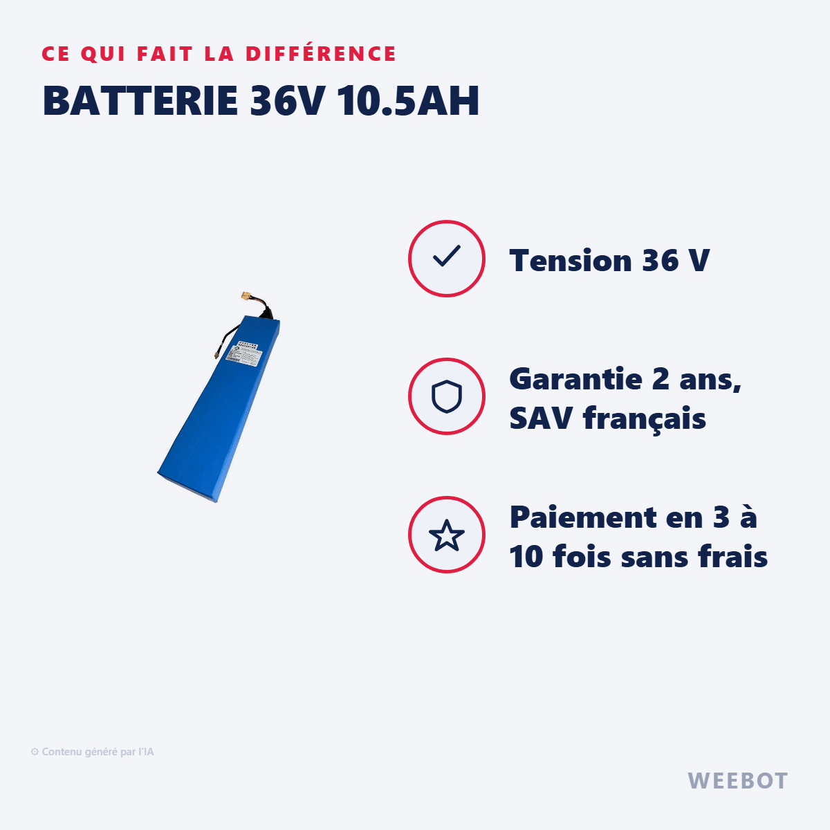 Batterie 36V 10.5Ah pour Trottinette Électrique Z8 - Weebot