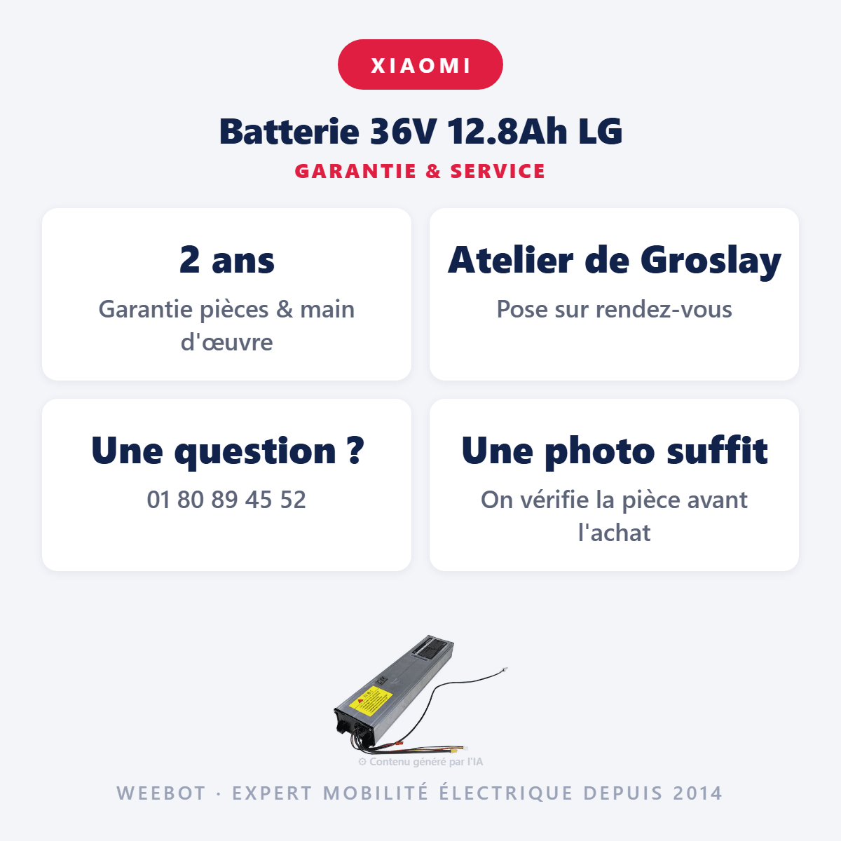 Batterie 36V 12.8Ah LG pour Trottinette Électrique Xiaomi Pro - Weebot