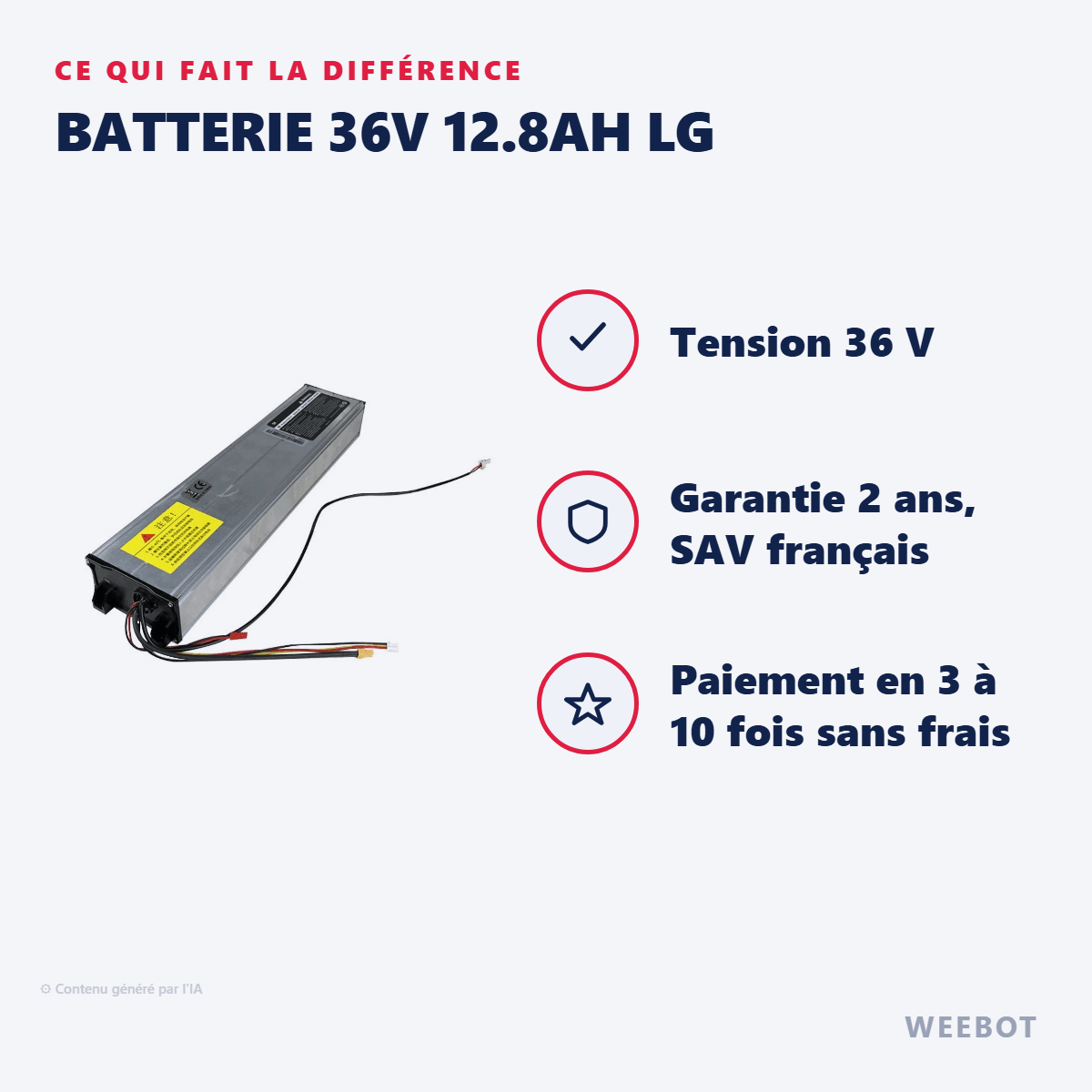 Batterie 36V 12.8Ah LG pour Trottinette Électrique Xiaomi Pro - Weebot