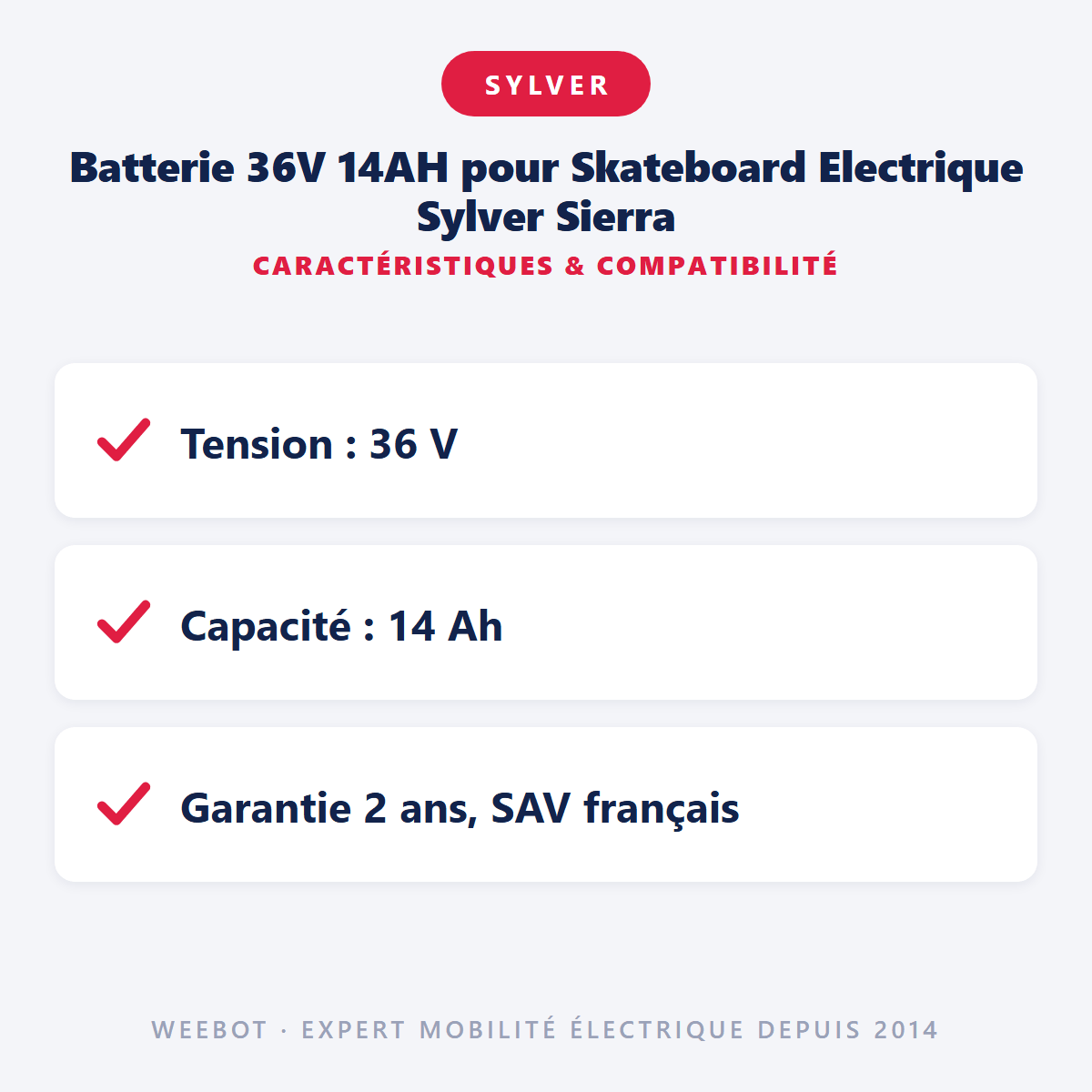 Batterie 36V 14AH pour Skateboard Electrique Sylver Sierra - Weebot