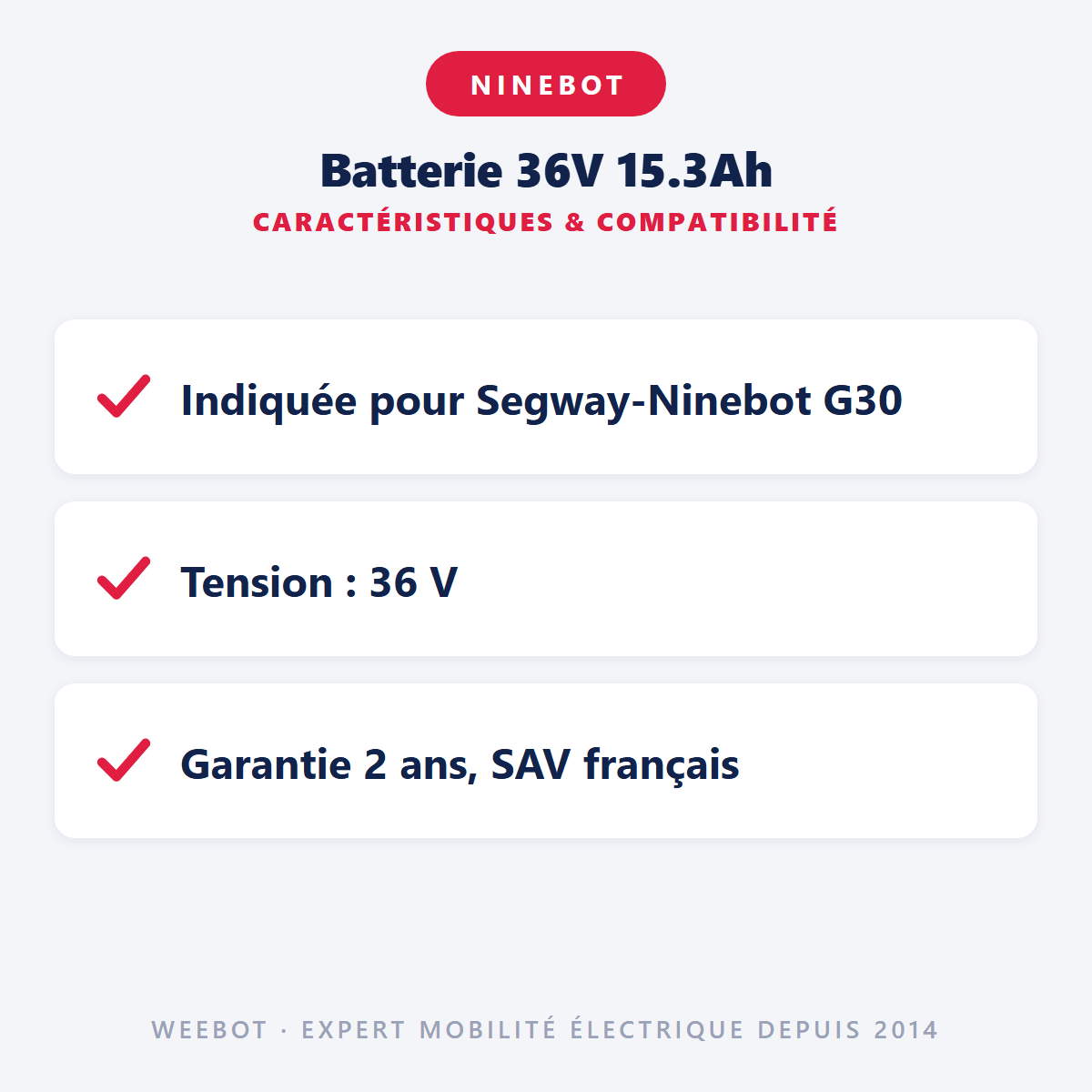Batterie 36V 15.3Ah pour Trottinette Électrique Ninebot G30 Max - Weebot