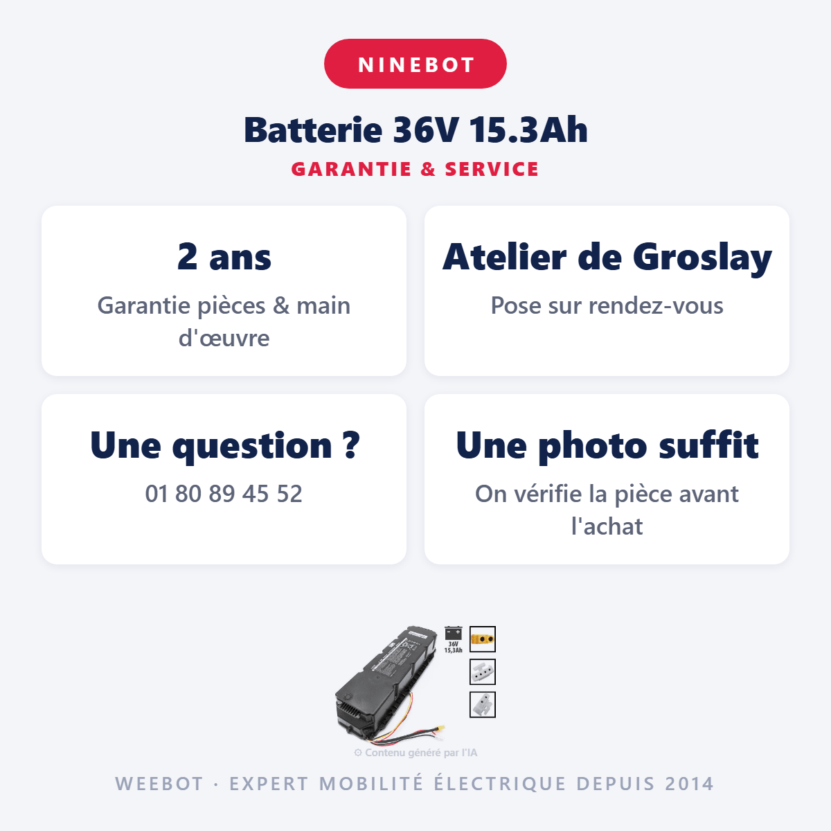 Batterie 36V 15.3Ah pour Trottinette Électrique Ninebot G30 Max - Weebot