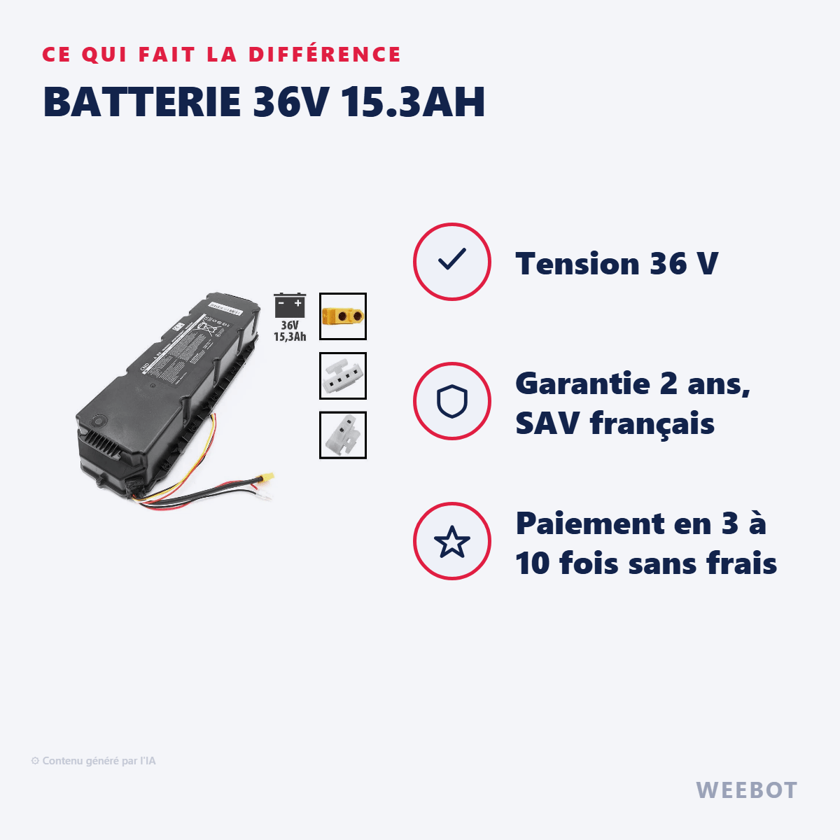 Batterie 36V 15.3Ah pour Trottinette Électrique Ninebot G30 Max - Weebot