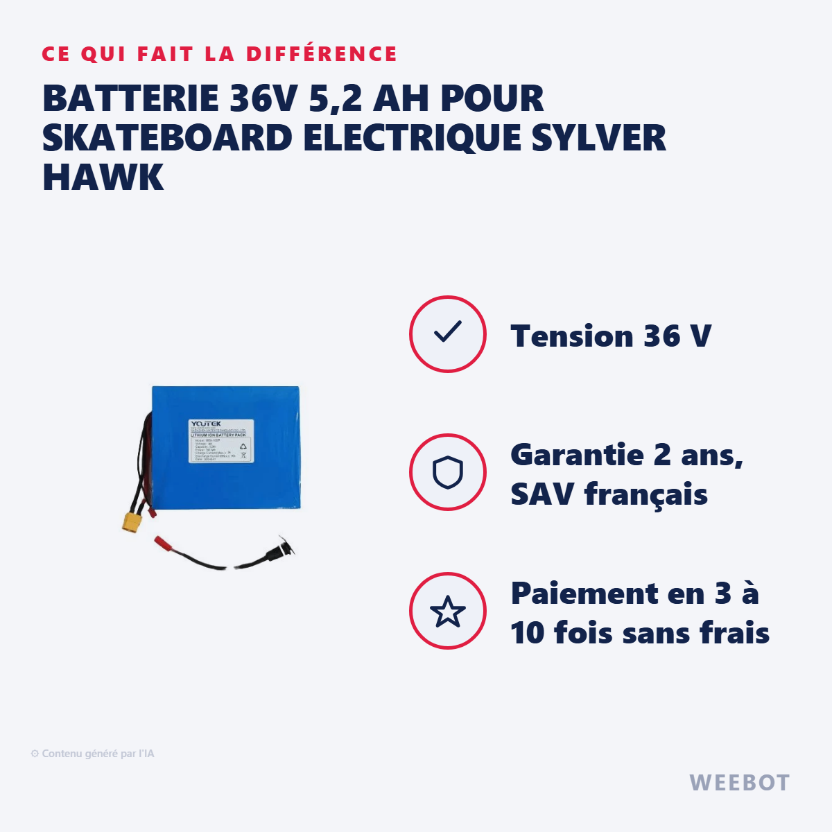 Batterie 36V 5,2 AH pour Skateboard Electrique Sylver Hawk : les points forts