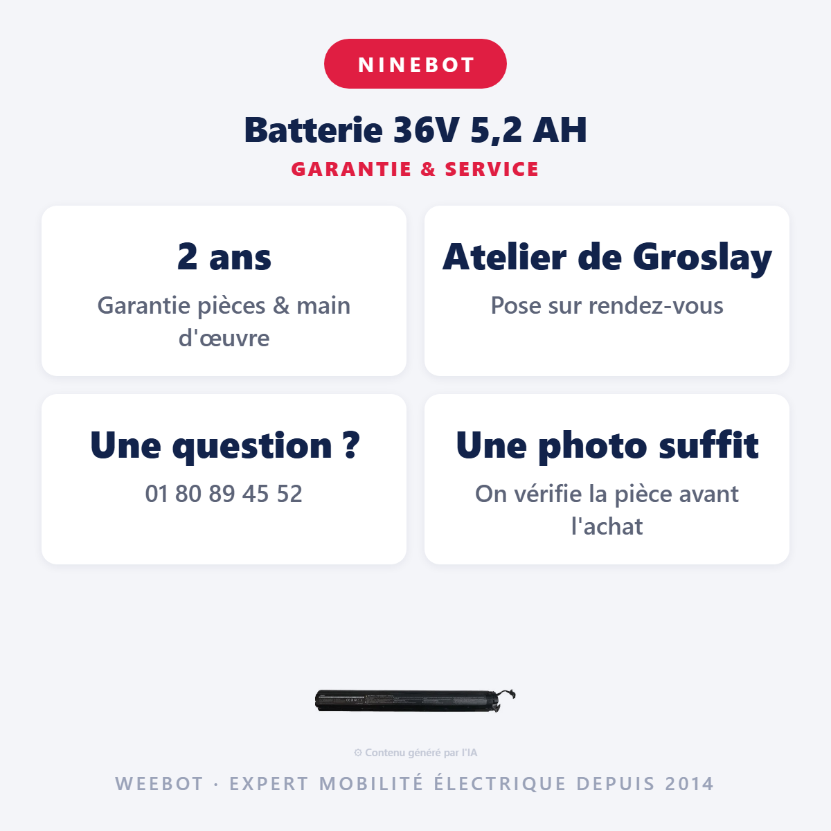 Batterie 36V 5,2 AH : garantie 2 ans et service après-vente