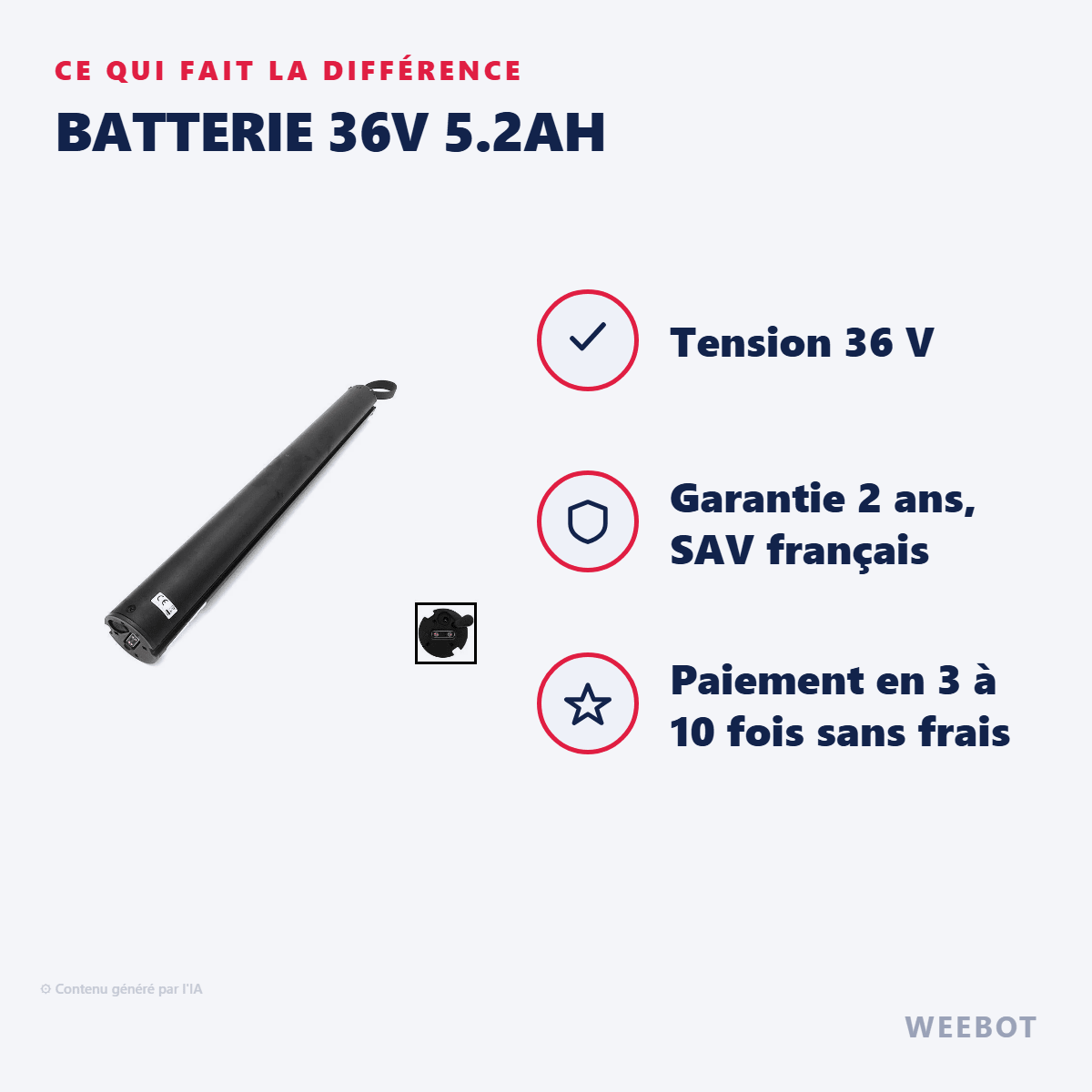 Batterie 36V 5.2Ah pour Trottinette Électrique Cecotec Bongo Série A - Weebot