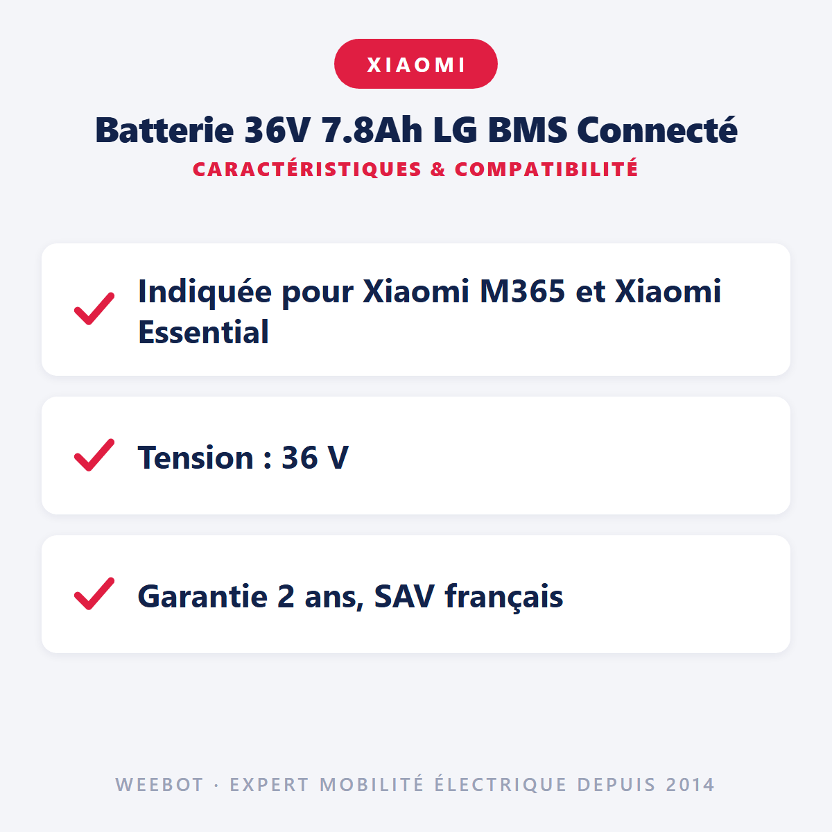 Batterie 36V 7.8Ah LG BMS Connecté pour Trottinette Électrique Xiaomi M365 / 1S / Essential - Weebot