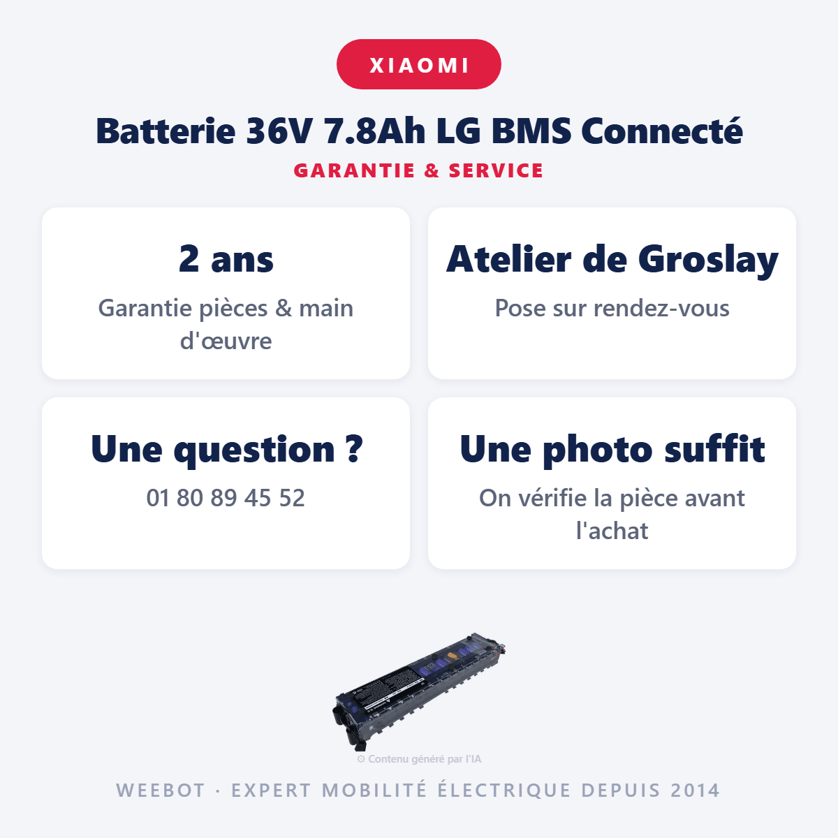 Batterie 36V 7.8Ah LG BMS Connecté pour Trottinette Électrique Xiaomi M365 / 1S / Essential - Weebot