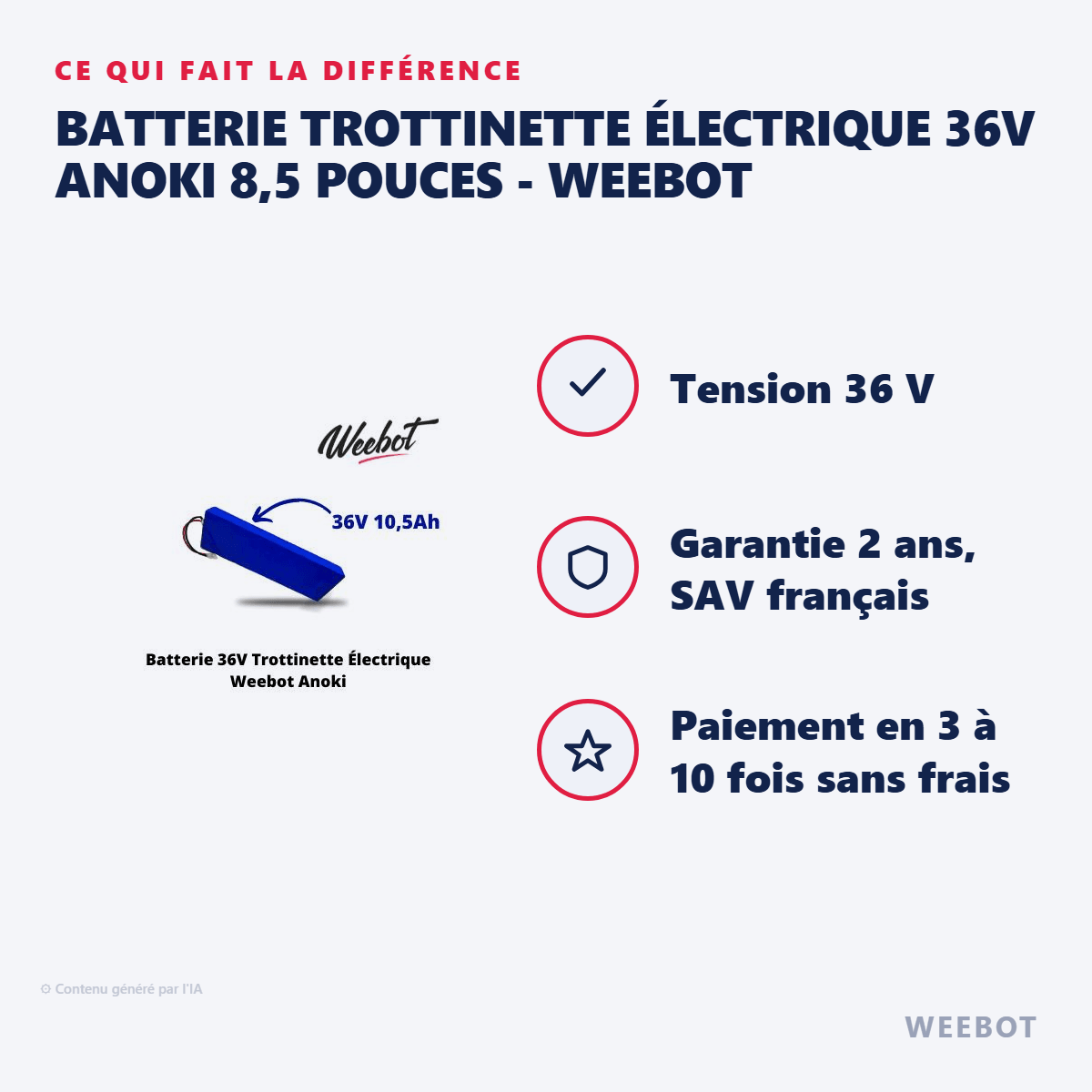 Batterie Trottinette Électrique 36V Anoki 8,5 Pouces - Weebot (Batterie Uniquement) - Weebot