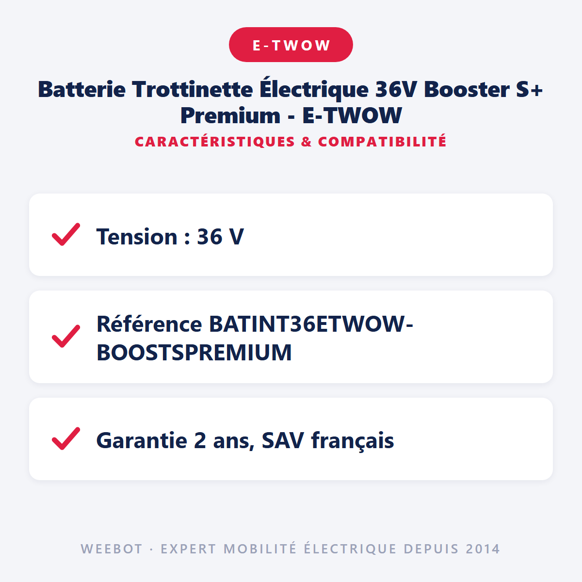 Batterie Trottinette Électrique 36V Booster S+ Premium - E-TWOW : caractéristiques et compatibilité
