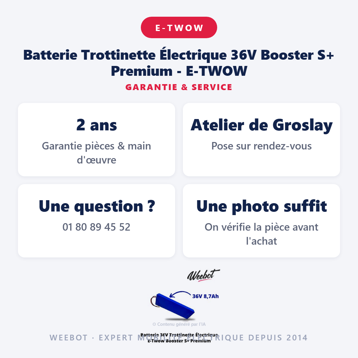 Batterie Trottinette Électrique 36V Booster S+ Premium - E-TWOW : garantie 2 ans et service après-vente