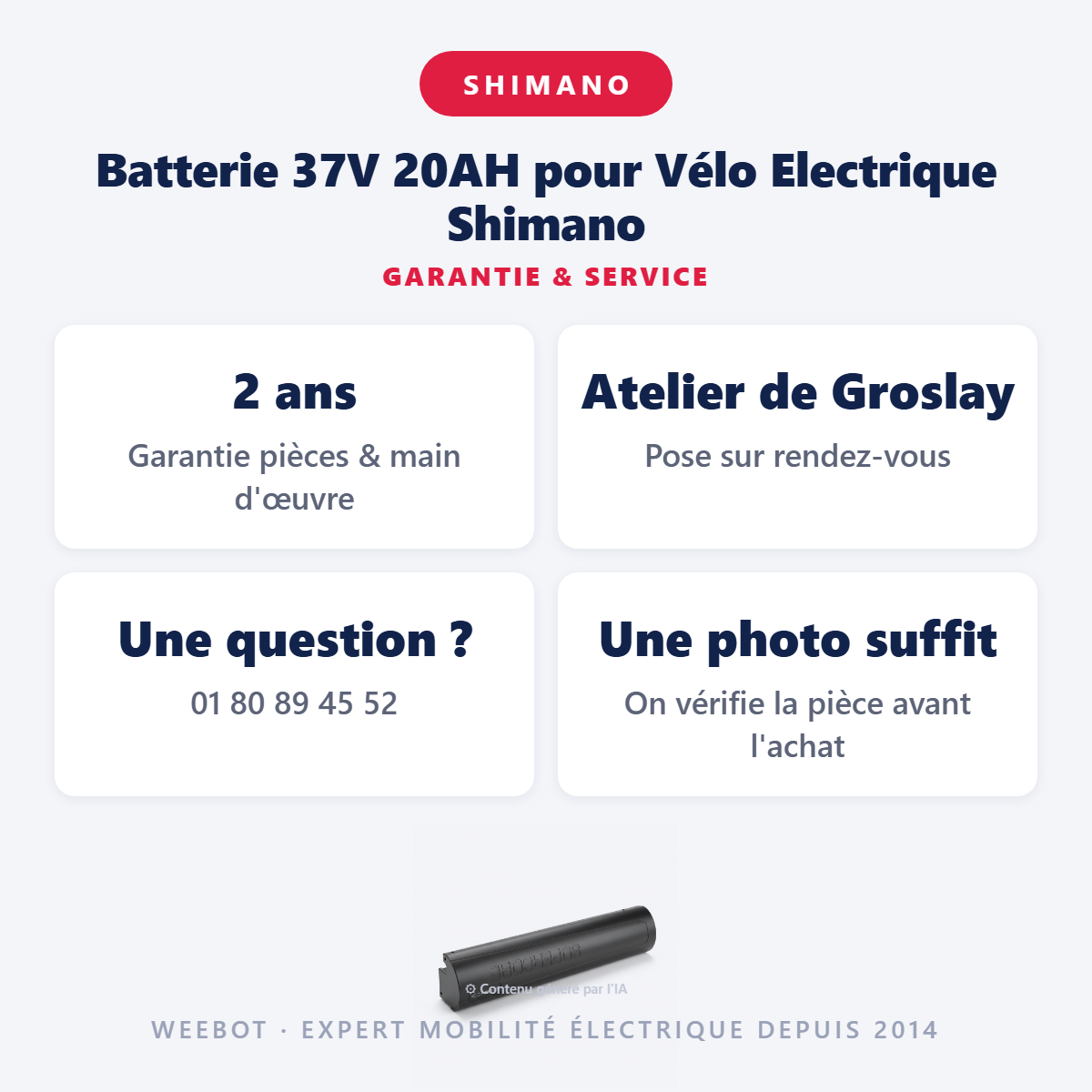 Batterie 37V 20AH pour Vélo Electrique Shimano : garantie 2 ans et service après-vente