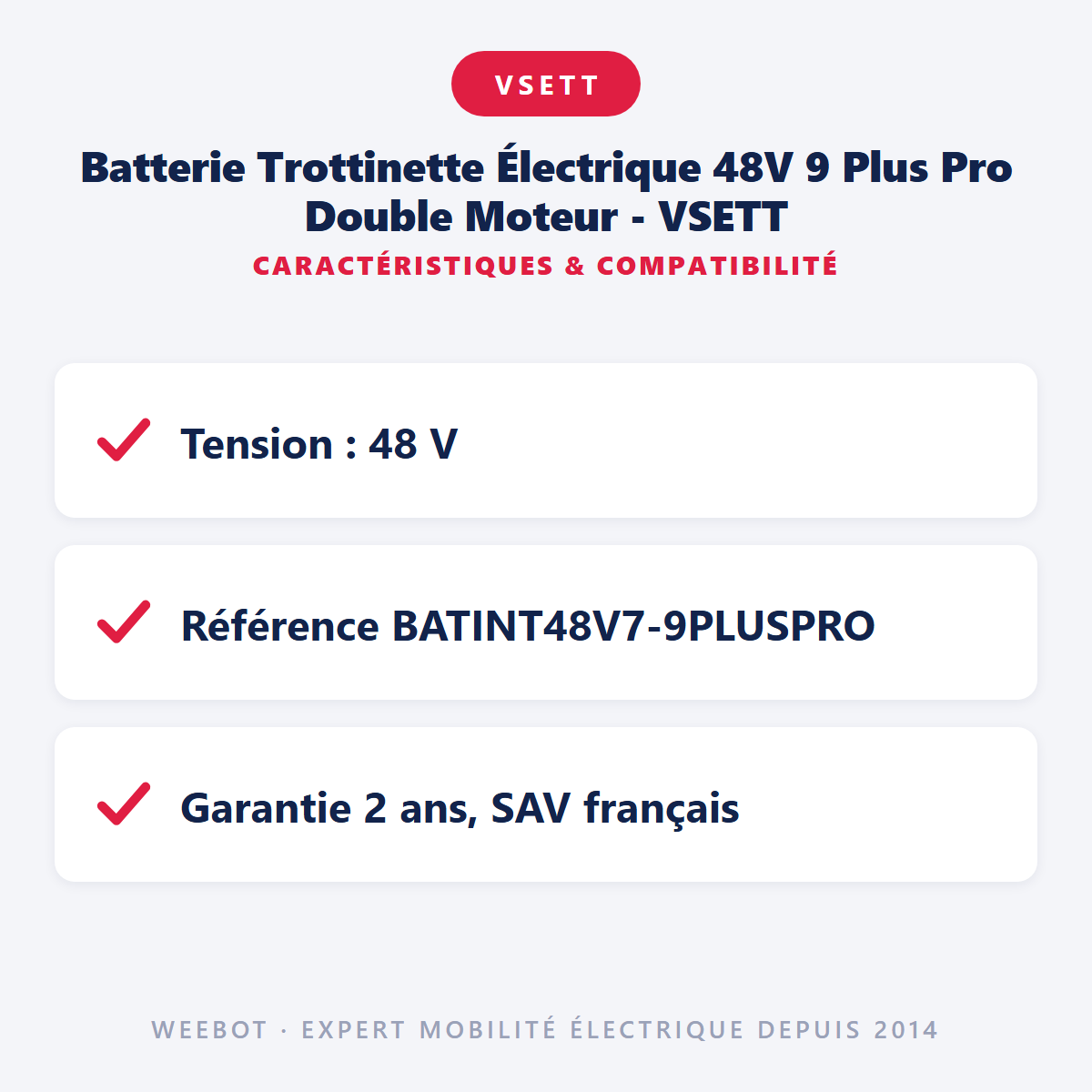 Batterie Trottinette Électrique 48V 9 Plus Pro Double Moteur - VSETT : caractéristiques et compatibilité