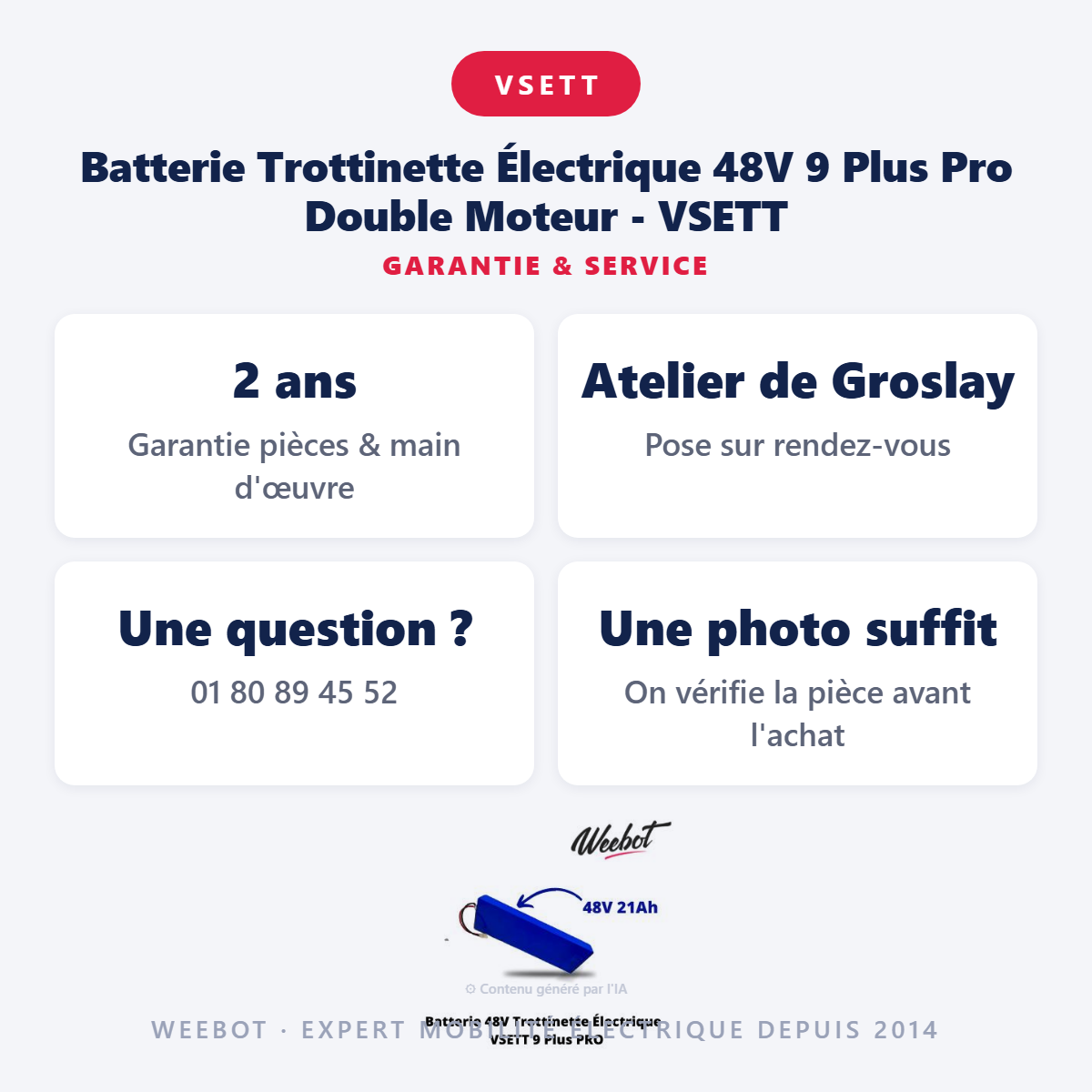 Batterie Trottinette Électrique 48V 9 Plus Pro Double Moteur - VSETT : garantie 2 ans et service après-vente