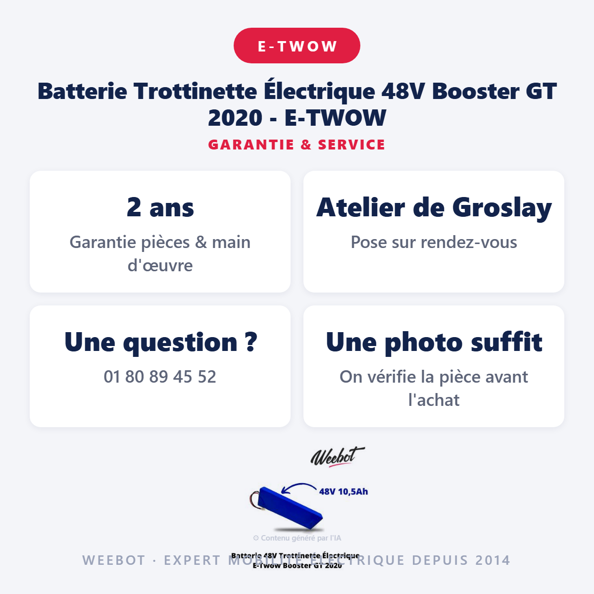 Batterie Trottinette Électrique 48V Booster GT 2020 - E-TWOW : garantie 2 ans et service après-vente