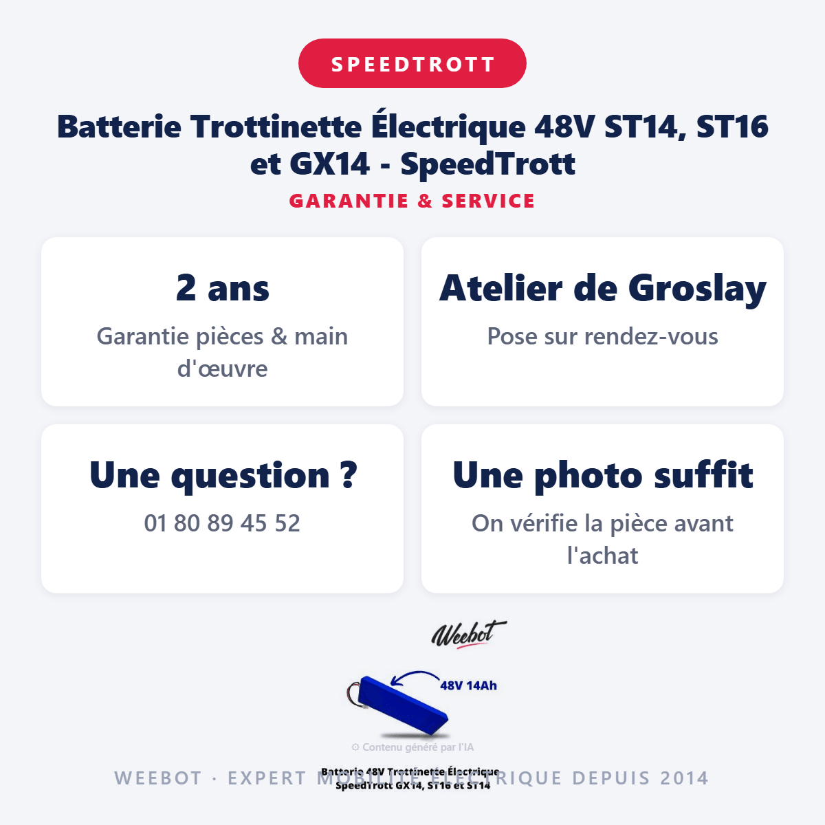 Batterie Trottinette Électrique 48V ST14, ST16 et GX14 - SpeedTrott (Batterie Uniquement) - Weebot