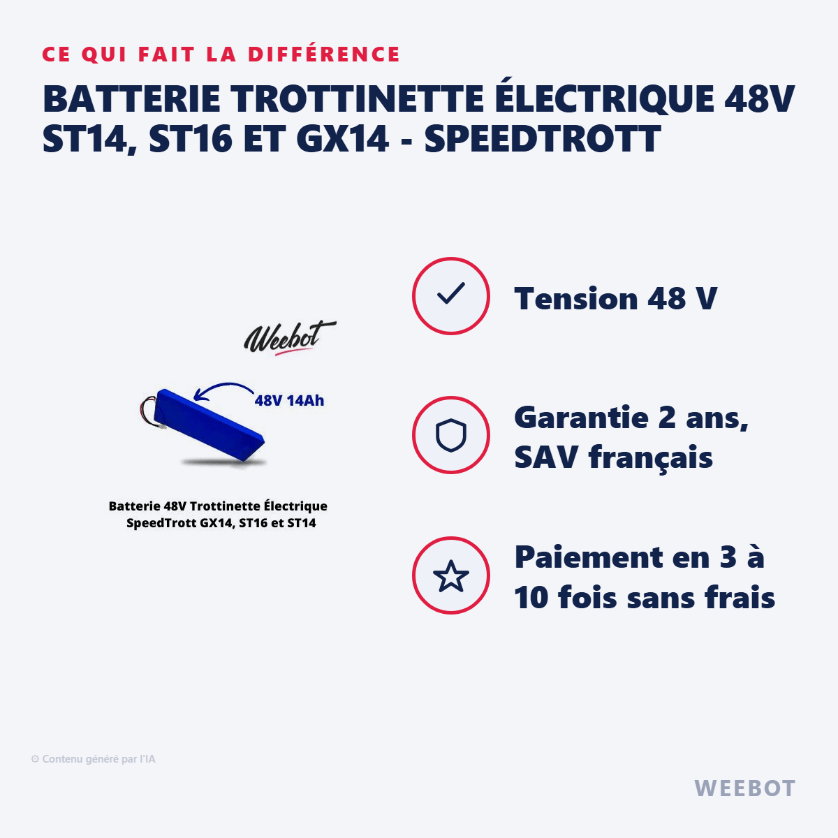 Batterie Trottinette Électrique 48V ST14, ST16 et GX14 - SpeedTrott (Batterie Uniquement) - Weebot