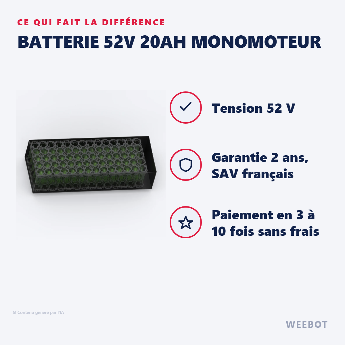 Batterie 52V 20Ah Monomoteur : les points forts