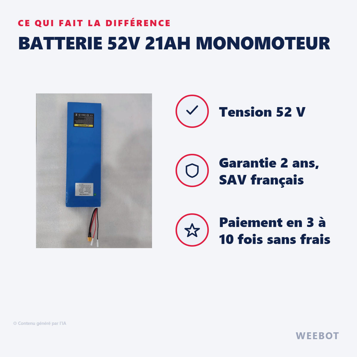 Batterie 52V 21Ah Monomoteur : les points forts