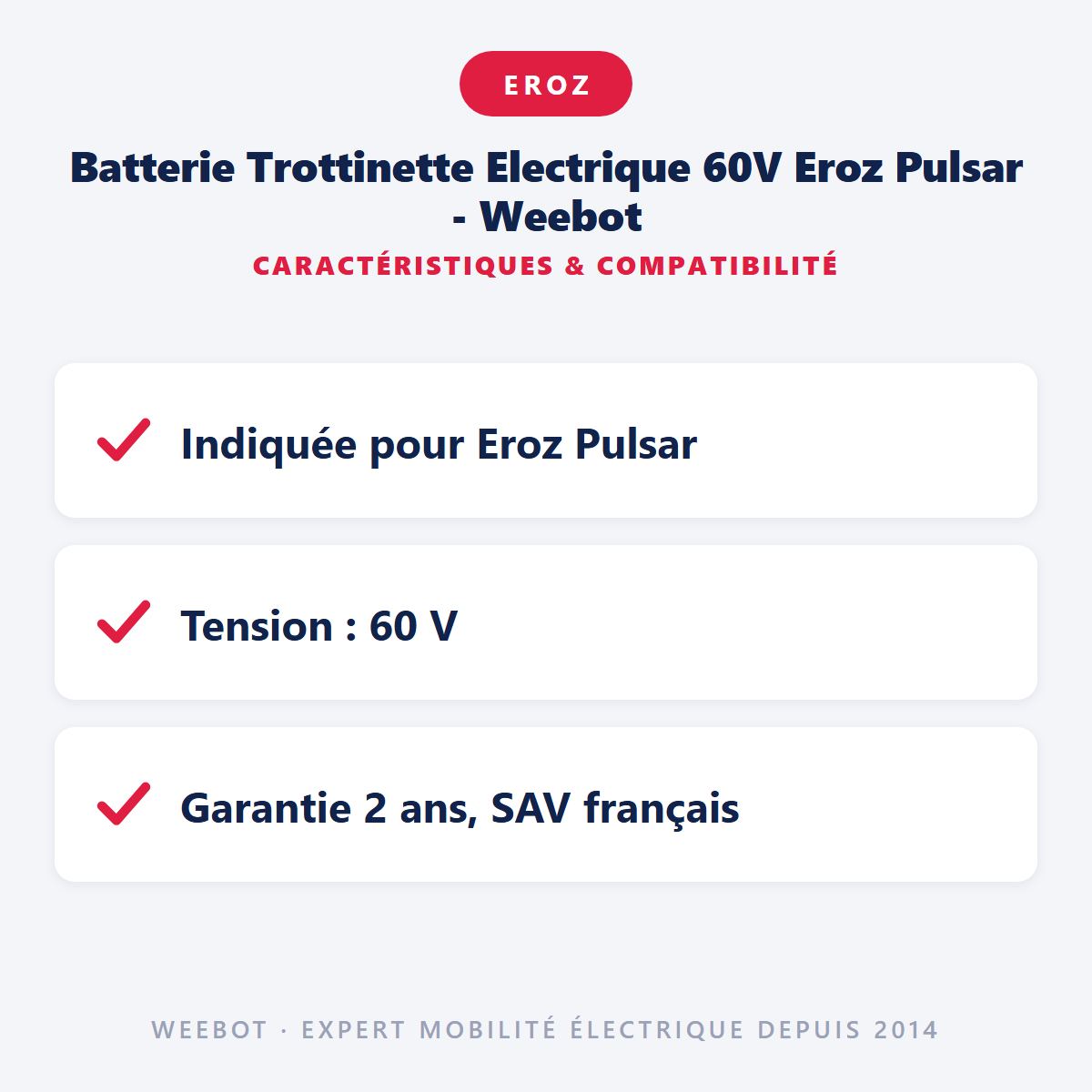 Batterie Trottinette Electrique 60V Eroz Pulsar - Weebot : caractéristiques et compatibilité