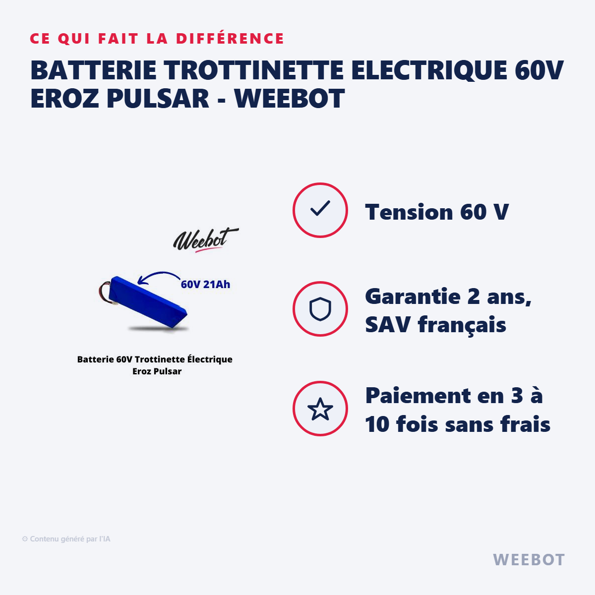 Batterie Trottinette Electrique 60V Eroz Pulsar - Weebot : les points forts