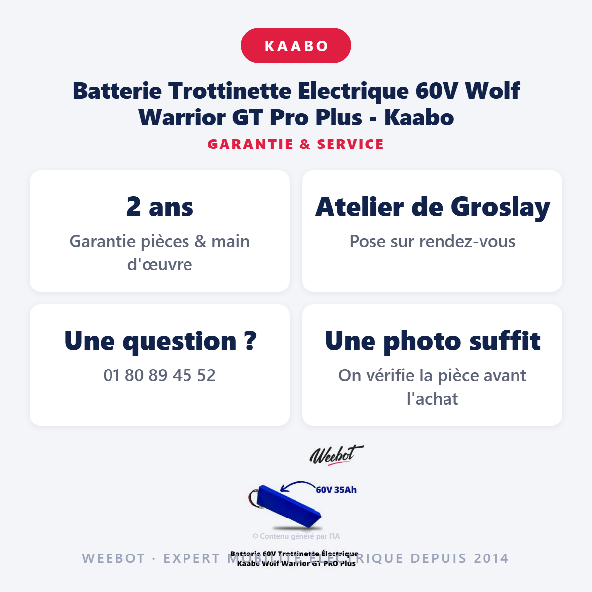 Batterie Trottinette Electrique 60V Wolf Warrior GT Pro Plus - Kaabo : garantie 2 ans et service après-vente