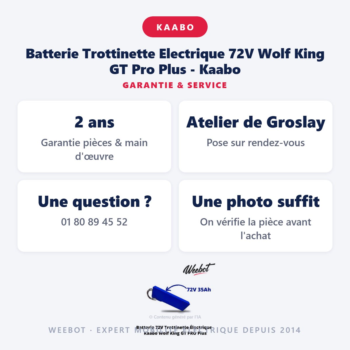 Batterie Trottinette Electrique 72V Wolf King GT Pro Plus - Kaabo (Batterie Uniquement) - Weebot