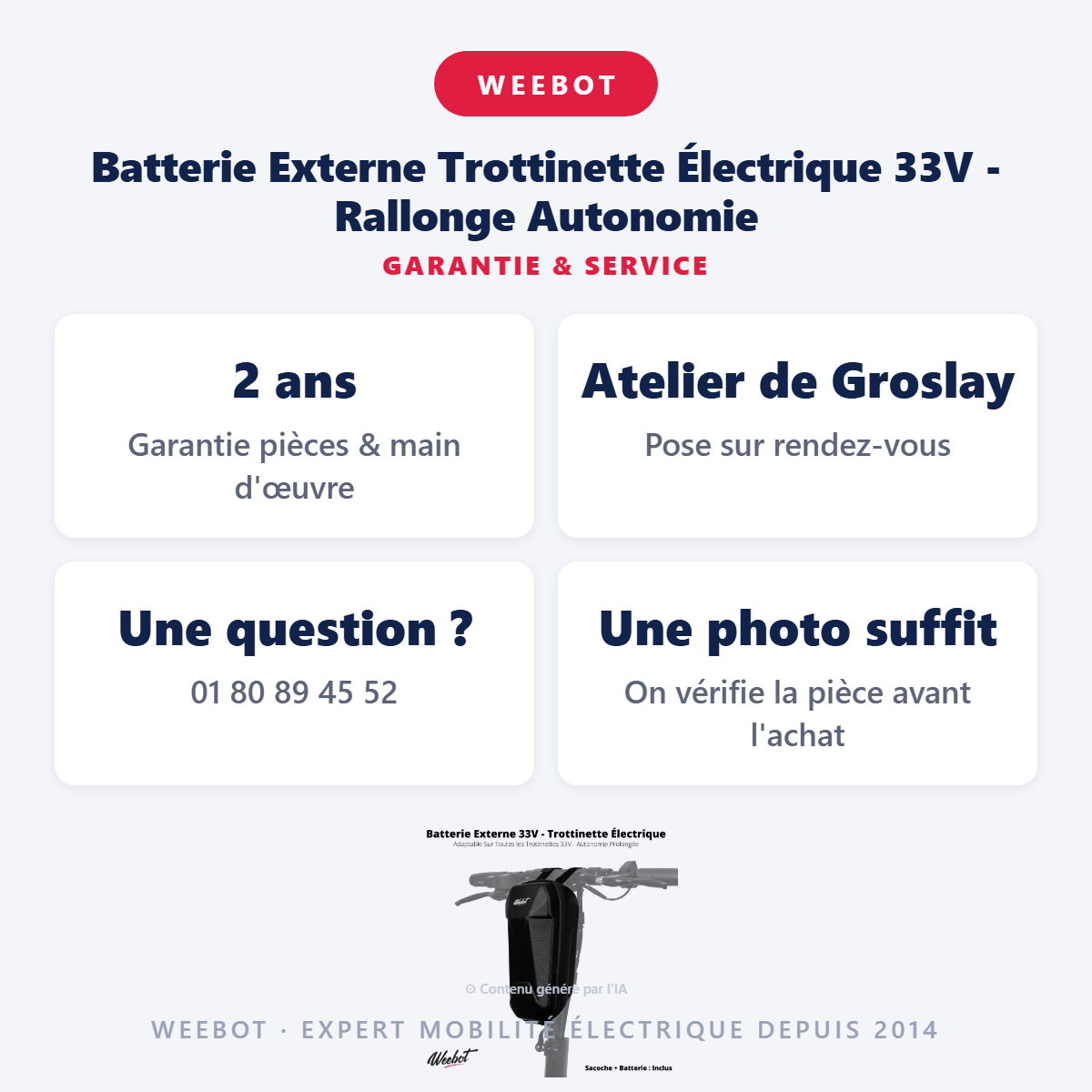 Batterie Externe Trottinette Électrique 33V - Rallonge Autonomie : garantie 2 ans et service après-vente