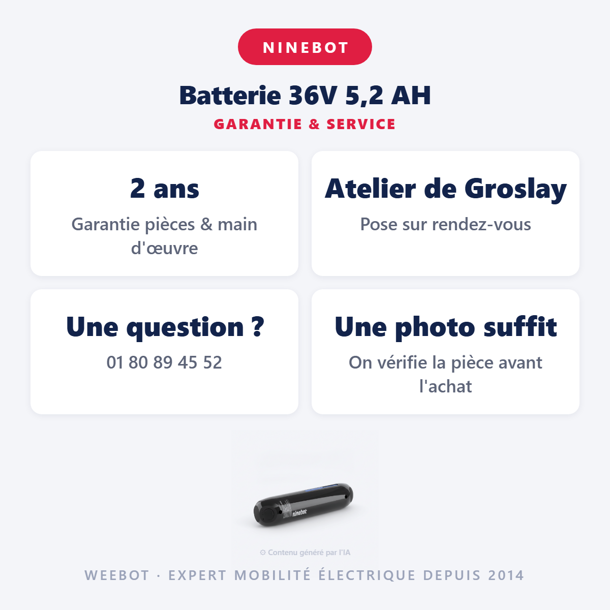 Batterie 36V 5,2 AH : garantie 2 ans et service après-vente
