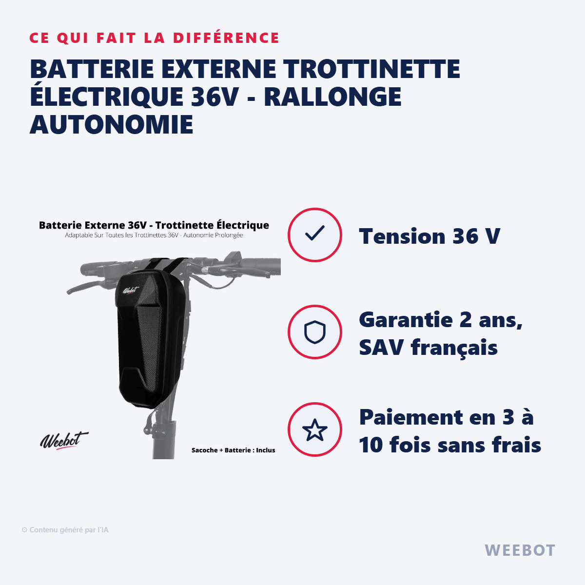 Batterie Externe Trottinette Électrique 36V - Rallonge Autonomie : les points forts